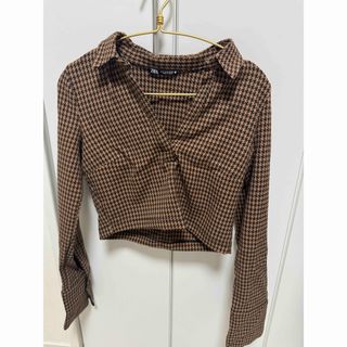 ザラ(ZARA)のZARA 千鳥柄トップス　試着のみ(カットソー(長袖/七分))