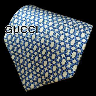 グッチ(Gucci)の【GUCCI】　グッチ　ホワイト×ブルー系　総柄　イタリア製(ネクタイ)