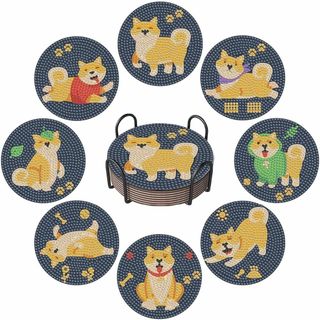 【色: 8個セット 柴犬】Sitengle ダイヤモンドアート コースター キッ(生地/糸)