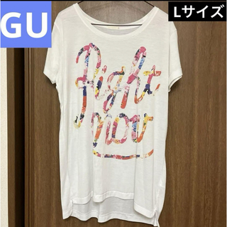 ジーユー(GU)のレディース GU ロングTシャツ ホワイト 半袖 Lサイズ(Tシャツ(半袖/袖なし))