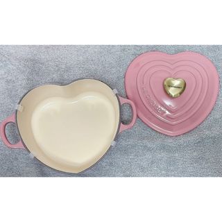 ルクルーゼ(LE CREUSET)のルクルーゼ ココット ダムール ループ フレンチローズ ゴールドハートツマミ(鍋/フライパン)