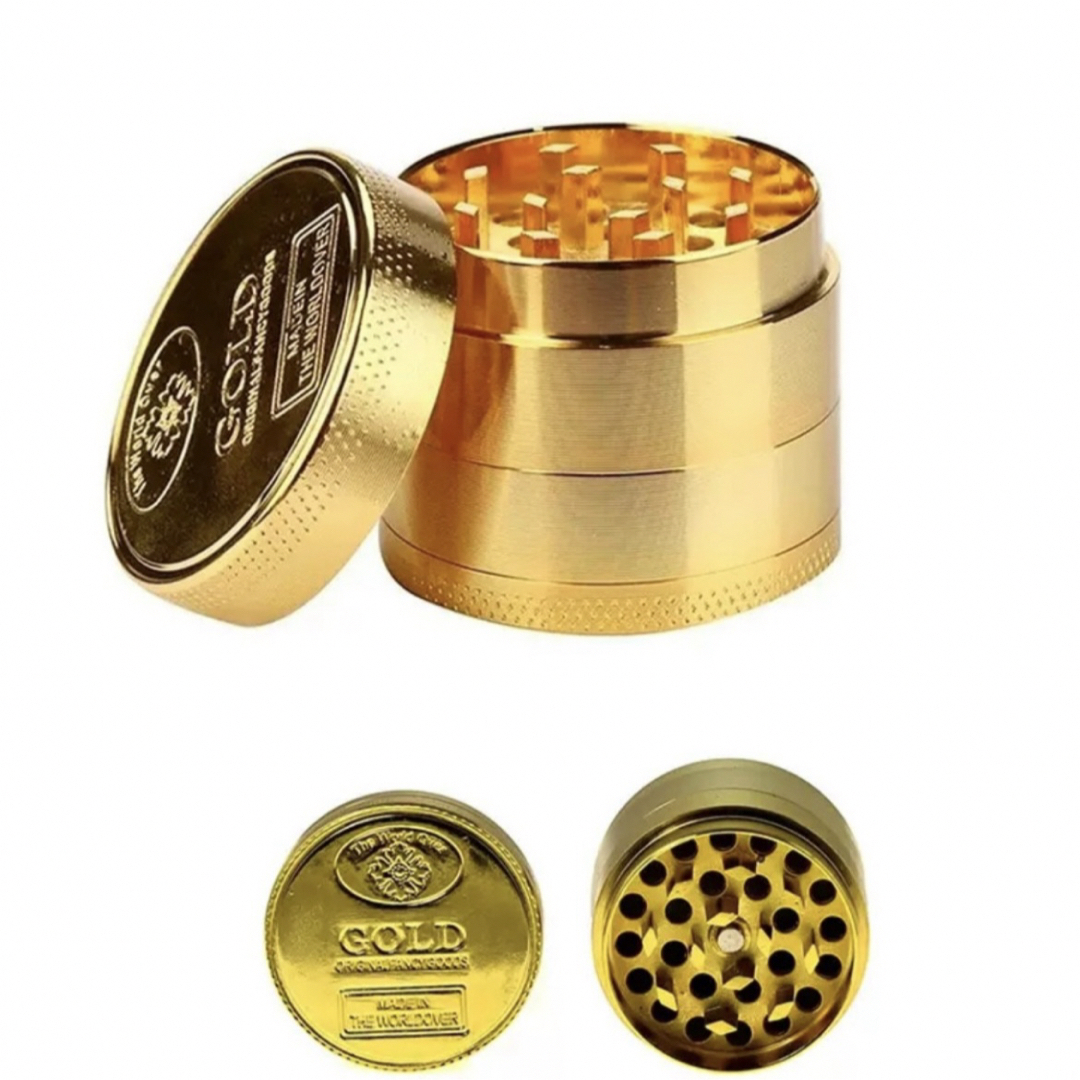 ゴールド グラインダー ミル ハーブ 手巻き タバコ 煙草 ゴールド 金 4層 メンズのファッション小物(タバコグッズ)の商品写真