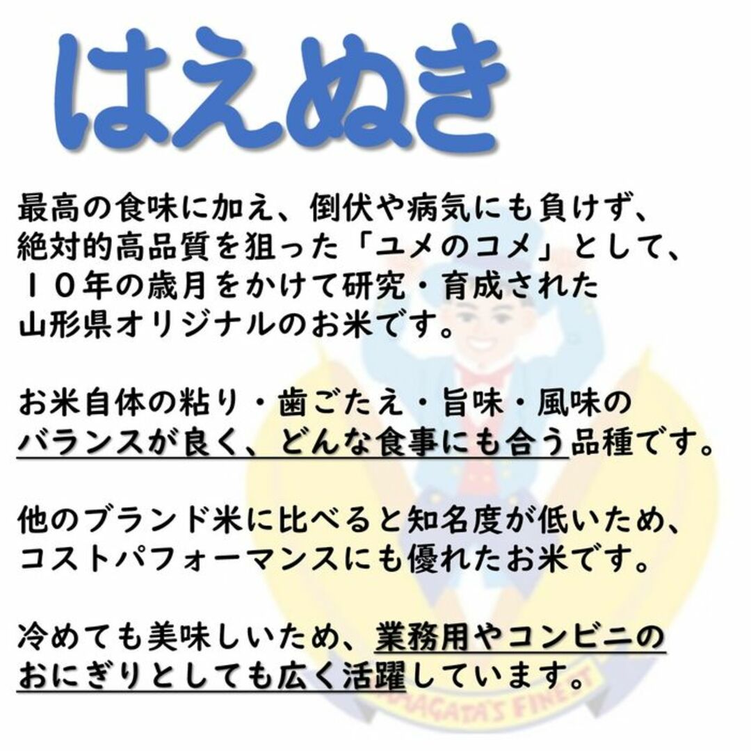 山形県庄内産　はえぬき　玄米10kg　Ｇセレクション 食品/飲料/酒の食品(米/穀物)の商品写真