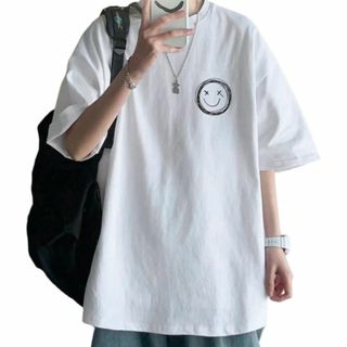 [J.STORE] スマイル ロゴ プリント メンズ tシャツ 半袖 インナー (その他)