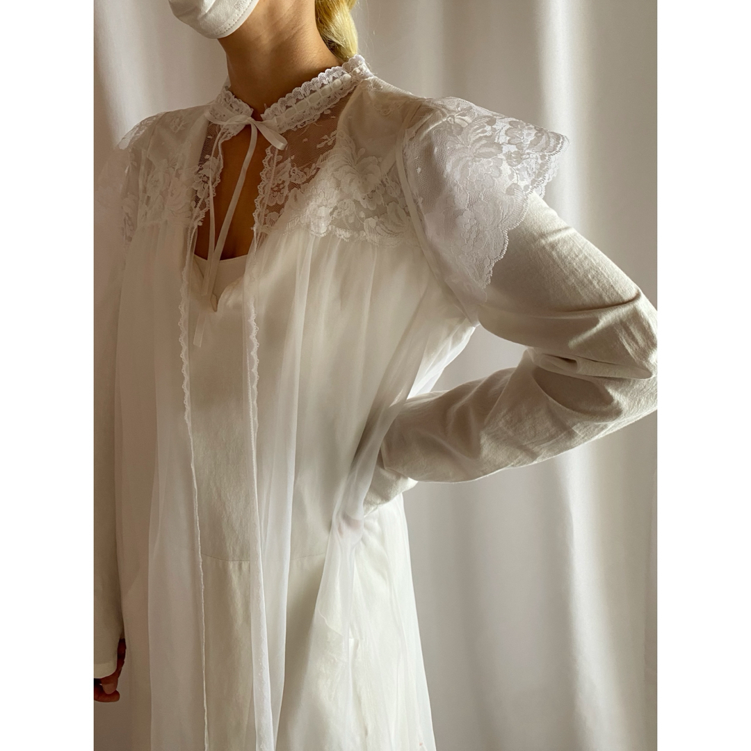 アンティーク ビンテージ 70s USA リボン 白 花柄 レース ドレス アンティーク ビンテージ 70s USA リボン 白 花柄 レース ドレス