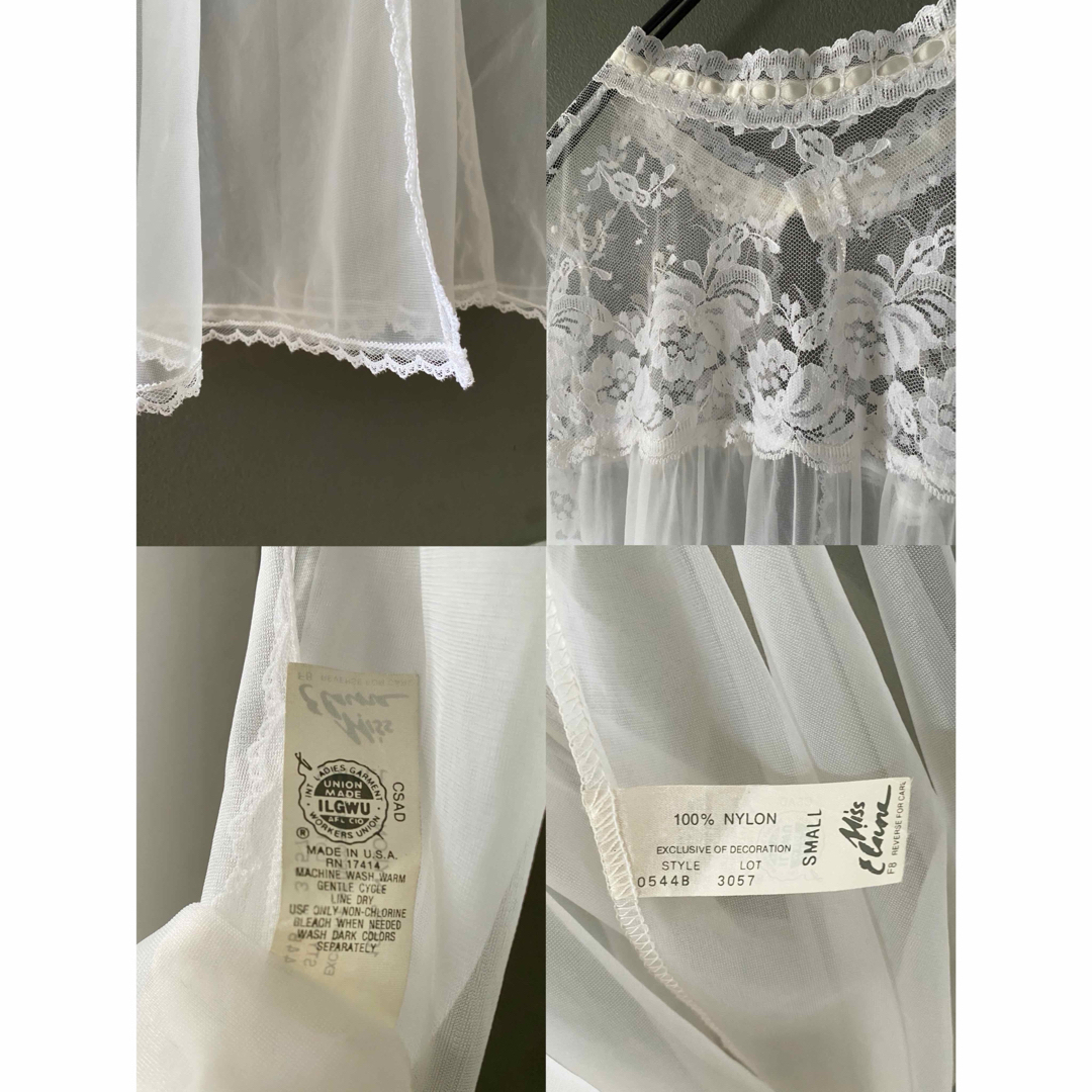 アンティーク ビンテージ 70s USA リボン 白 花柄 レース ドレス 美品 レディースのワンピース(ロングワンピース/マキシワンピース)の商品写真