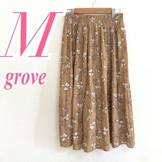 グローブ(grove)のグローブ　ガウチョパンツ　M　ベージュ　ホワイト　パープル　花柄　プリーツ(カジュアルパンツ)