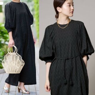 イエナ　LA BOUCLE コットンダイヤジャガードワンピース　ロングワンピース