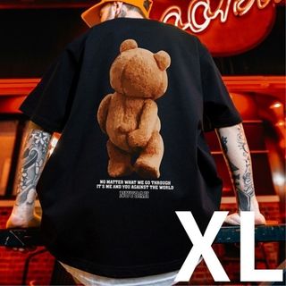 XL くま Tシャツ ブラック カジュアル 夏 半袖 ビッグプリント メンズ