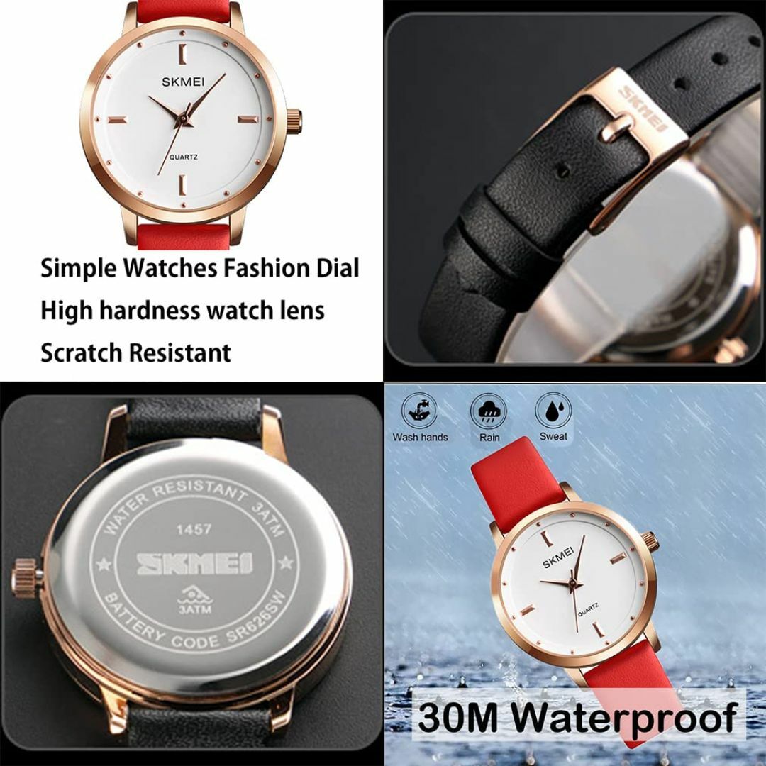 【色: L1457レッド】腕時計 レディース おしゃれ シンプル 革ベルト 小さ レディースのファッション小物(腕時計)の商品写真