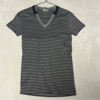 Dior メンズ　Sサイズ　グレー　Vネック　ボーダー　Tシャツ(Tシャツ/カットソー(半袖/袖なし))