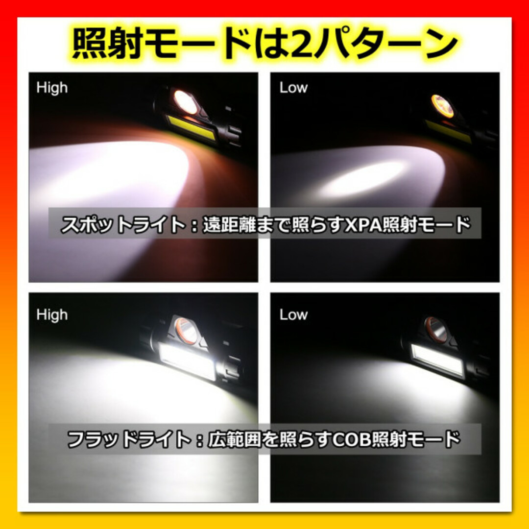 LED ヘッドライト 2個 充電式 防水 USB充電 スポット ワーク ライト スポーツ/アウトドアのアウトドア(ライト/ランタン)の商品写真