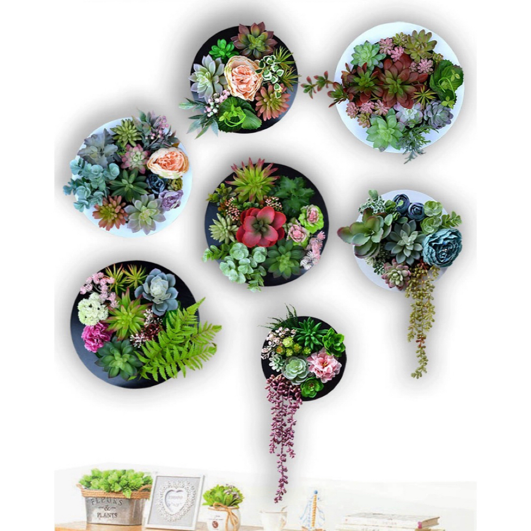 壁飾り 人工観葉植物 壁掛けインテリア ディスプレイ 壁掛けミックスグリーン造花 インテリア/住まい/日用品のインテリア小物(その他)の商品写真