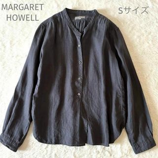 マーガレットハウエル(MARGARET HOWELL)のマーガレットハウエル リネンシャツ  バンドカラー タック入り グレー S 麻(シャツ/ブラウス(長袖/七分))