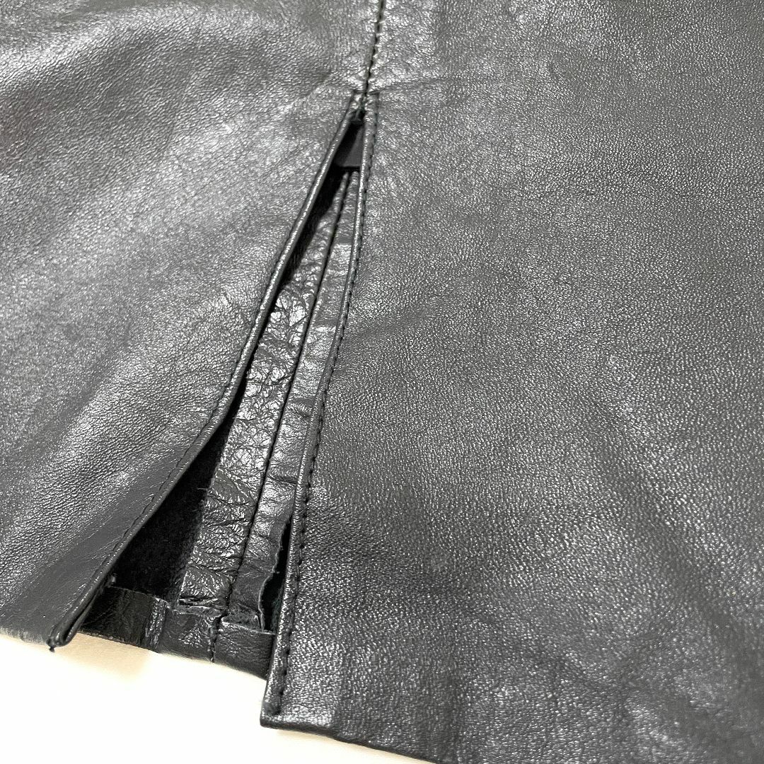 美品【COMINT】vintage 本革レザー スカート BLACK／黒 Ｍ～Ｌ レディースのスカート(ひざ丈スカート)の商品写真