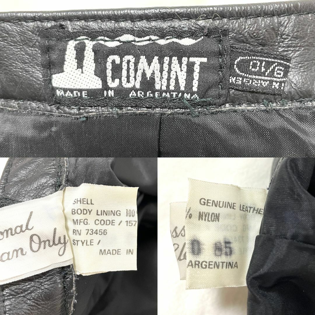 美品【COMINT】vintage 本革レザー スカート BLACK／黒 Ｍ～Ｌ レディースのスカート(ひざ丈スカート)の商品写真