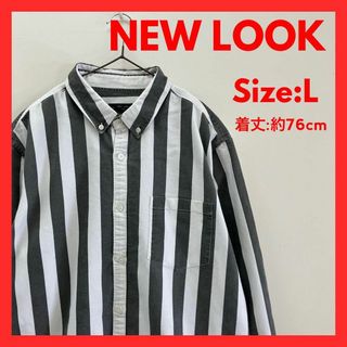 ニュールック(New Look)の【美品】古着　一点物　ボタンダウン　ストライプ　長袖　シャツ　メンズ　L(シャツ)