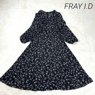 フレイアイディー(FRAY I.D)の【極美品】フレイアイディー　花柄　ロングワンピース　パフスリーブ　Aライン(ロングワンピース/マキシワンピース)