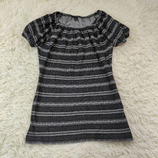 トリココムデギャルソン(tricot COMME des GARCONS)のトリココムデギャルソン 総柄 ブラック Tシャツ 半袖 ボーダー(Tシャツ(半袖/袖なし))