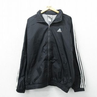 アディダス(adidas)のXL★古着 アディダス adidas 長袖 ナイロン ジャケット メンズ 90年代 90s ワンポイントロゴ 大きいサイズ ラグラン 黒他 ブラック 3本ライン 24apr25 中古 アウター ウインドブレーカー(ダッフルコート)