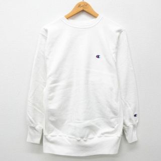 チャンピオン(Champion)のL★古着 長袖 チャンピオン Champion リバースウィーブ メンズ 00年代 00s ワンポイントロゴ クルーネック 白 ホワイト 24apr25 中古 スウェット スエット トレーナー トップス(パーカー)