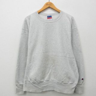 チャンピオン(Champion)のXL★古着 長袖 チャンピオン Champion リバースウィーブ メンズ 00年代 00s 無地 クルーネック グレー 霜降り 24apr25 中古 スウェット スエット トレーナー トップス(パーカー)