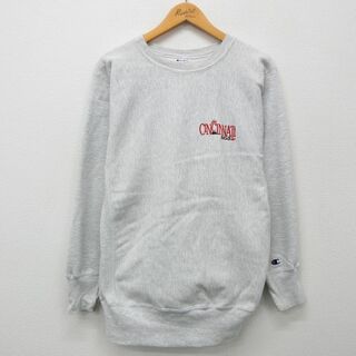 チャンピオン(Champion)のL★古着 長袖 チャンピオン Champion リバースウィーブ メンズ 90年代 90s シンシナティベアキャッツ クルーネック USA製 グレー 霜降り 24apr25 中古 スウェット スエット トレーナー トップス(パーカー)