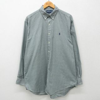 ラルフローレン(Ralph Lauren)のXL★古着 ラルフローレン Ralph Lauren 長袖 ブランド シャツ メンズ 90年代 90s ワンポイントロゴ BLAKE 大きいサイズ ロング丈 コットン ボタンダウン 緑他 グリーン チェック 24apr25 中古 トップス(シャツ)