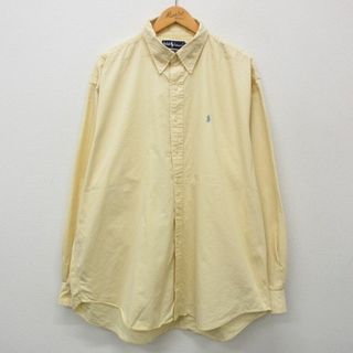 ラルフローレン(Ralph Lauren)のXL★古着 ラルフローレン Ralph Lauren 長袖 ブランド シャツ メンズ 90年代 90s ワンポイントロゴ 大きいサイズ ロング丈 コットン ボタンダウン 薄黄 イエロー 24apr25 中古 トップス(シャツ)