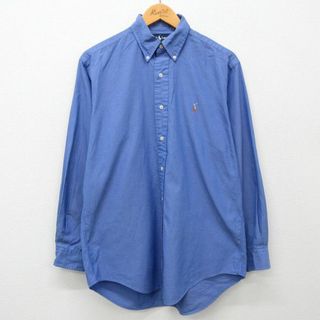 ラルフローレン(Ralph Lauren)のXL★古着 ラルフローレン Ralph Lauren 長袖 ブランド シャツ メンズ 90年代 90s ワンポイントロゴ YARMOUTH コットン ボタンダウン 薄紺 ネイビー 24apr25 中古 トップス(シャツ)