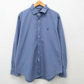 ラルフローレン(Ralph Lauren)のXL★古着 ラルフローレン Ralph Lauren 長袖 ブランド シャツ メンズ 90年代 90s ワンポイントロゴ STANTON 大きいサイズ コットン 紺他 ネイビー チェック 24apr25 中古 トップス(シャツ)