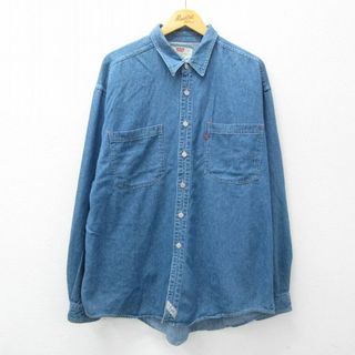 リーバイス(Levi's)のXL★古着 リーバイス Levis 長袖 ブランド シャツ メンズ 00年代 00s 大きいサイズ ロング丈 紺 ネイビー デニム 24apr25 中古 トップス(シャツ)