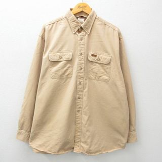 カーハートダブリューアイピー(Charhartt WIP)のXL★古着 カーハート Carhartt 長袖 ブランド シャツ メンズ 90年代 90s 大きいサイズ ロング丈 ボタンダウン ベージュ カーキ 24apr25 中古 トップス(シャツ)