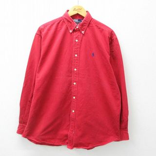 ラルフローレン(Ralph Lauren)のXL★古着 ラルフローレン Ralph Lauren 長袖 ブランド シャツ メンズ 90年代 90s ワンポイントロゴ 大きいサイズ コットン ボタンダウン 赤 レッド 24apr25 中古 トップス(シャツ)