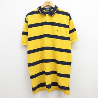 ラルフローレン(Ralph Lauren)のXL★古着 ラルフローレン Ralph Lauren 半袖 ブラント ポロ シャツ メンズ 90年代 90s ワンポイントロゴ 鹿の子 大きいサイズ コットン 黄他 イエロー ボーダー 24apr25 中古 トップス(ポロシャツ)