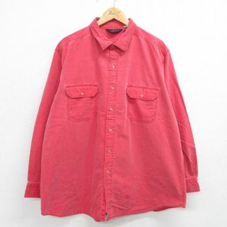 WOOLRICH - XL★古着 ウールリッチ WOOLRICH 長袖 シャツ メンズ 90年代 90s 無地 大きいサイズ ロング丈 コットン 赤系 レッド 24apr25 中古 トップス