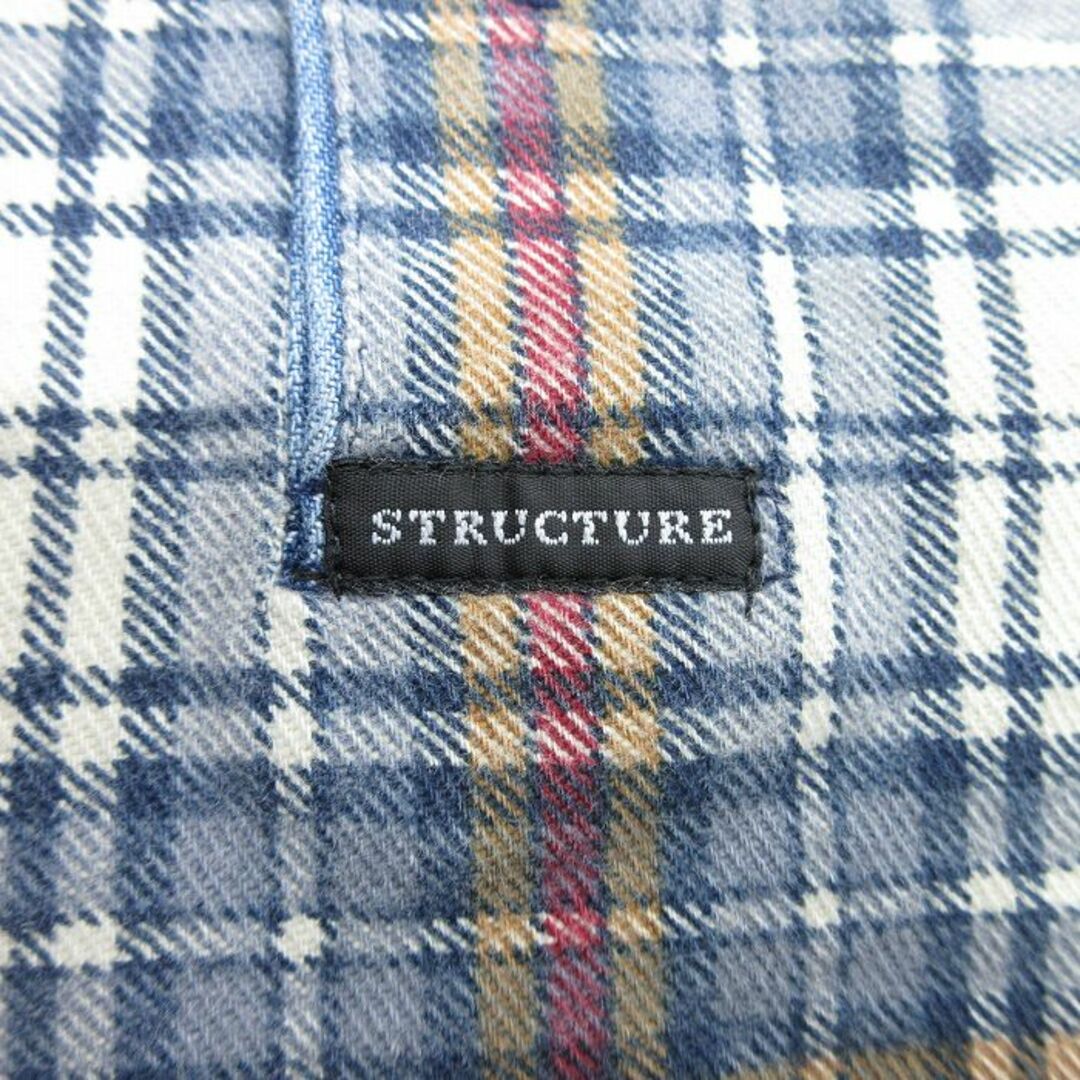 XL★古着 STRUCTURE 長袖 ポロ シャツ メンズ 00年代 00s 大きいサイズ コットン USA製 薄紺他 ネイビー チェック 24apr25 中古 トップス メンズのトップス(ポロシャツ)の商品写真