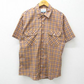 XL★古着 シアーズ 半袖 シャツ メンズ 80年代 80s USA製 茶系他 ブラウン チェック 24apr25 中古 トップス(シャツ)