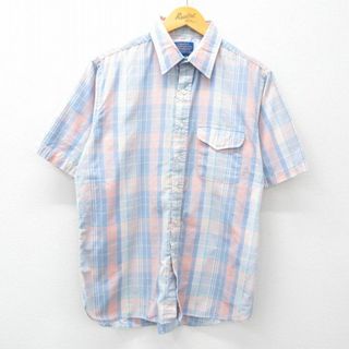 L★古着 ペンドルトン PENDLETON 半袖 シャツ メンズ 90年代 90s USA製 薄紺他 ネイビー チェック 24apr25 中古 トップス