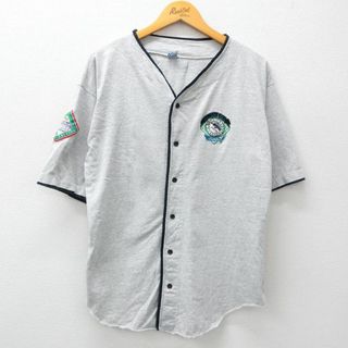 L★古着 半袖 ベースボール シャツ メンズ 90年代 90s MLB フロリダマーリンズ コットン USA製 グレー 霜降り他 メジャーリーグ 野球 24apr25 中古 トップス(シャツ)