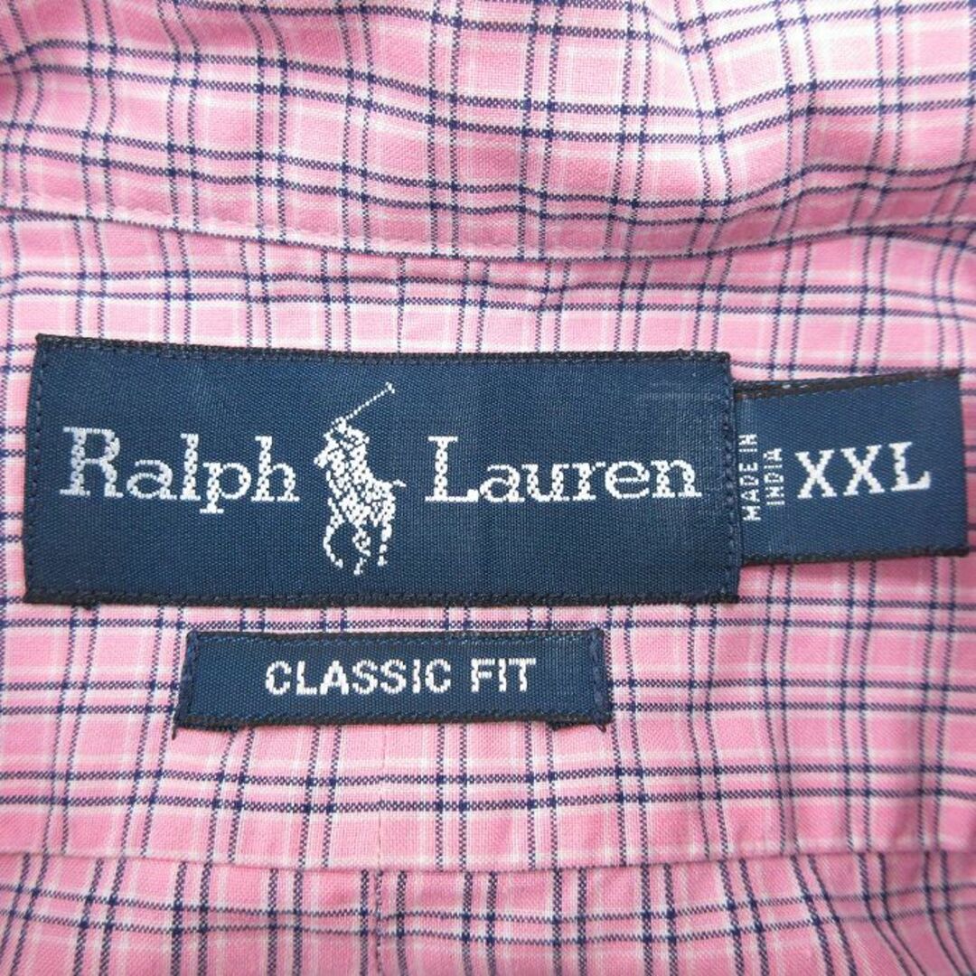 Ralph Lauren(ラルフローレン)のXL★古着 ラルフローレン Ralph Lauren 半袖 ブランド シャツ メンズ 90年代 90s ワンポイントロゴ 大きいサイズ ロング丈 コットン ピンク他 チェック 24apr25 中古 トップス メンズのトップス(シャツ)の商品写真