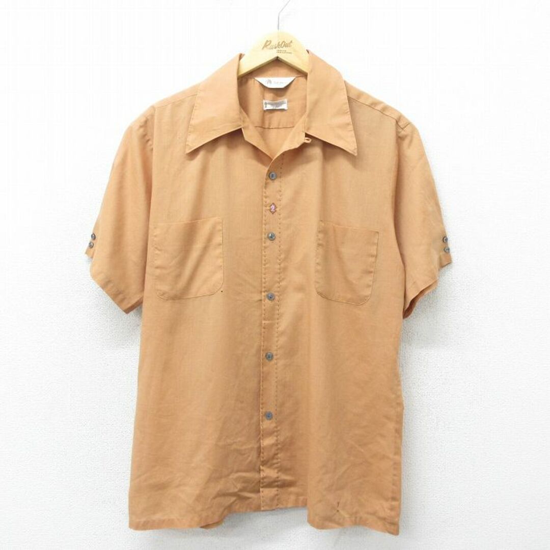 XL★古着 半袖 ビンテージ シャツ メンズ 70年代 70s 開襟 オープンカラー 茶 ブラウン 24apr25 中古 トップス メンズのトップス(シャツ)の商品写真