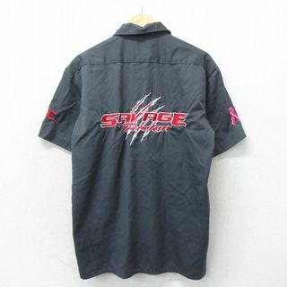 ディッキーズ(Dickies)のM★古着 ディッキーズ Dickies 半袖 ワーク シャツ メンズ SAVAGE 刺繍 濃グレー 24apr25 中古 トップス(シャツ)