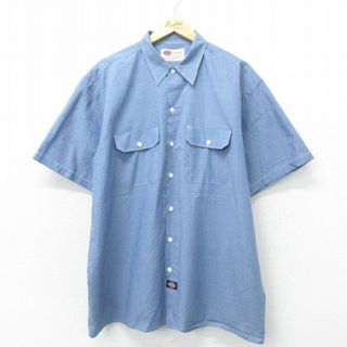 ディッキーズ(Dickies)のXL★古着 ディッキーズ Dickies 半袖 シャンブレー ワーク シャツ メンズ 00年代 00s 大きいサイズ ロング丈 薄紺 ネイビー 24apr25 中古 トップス(シャツ)