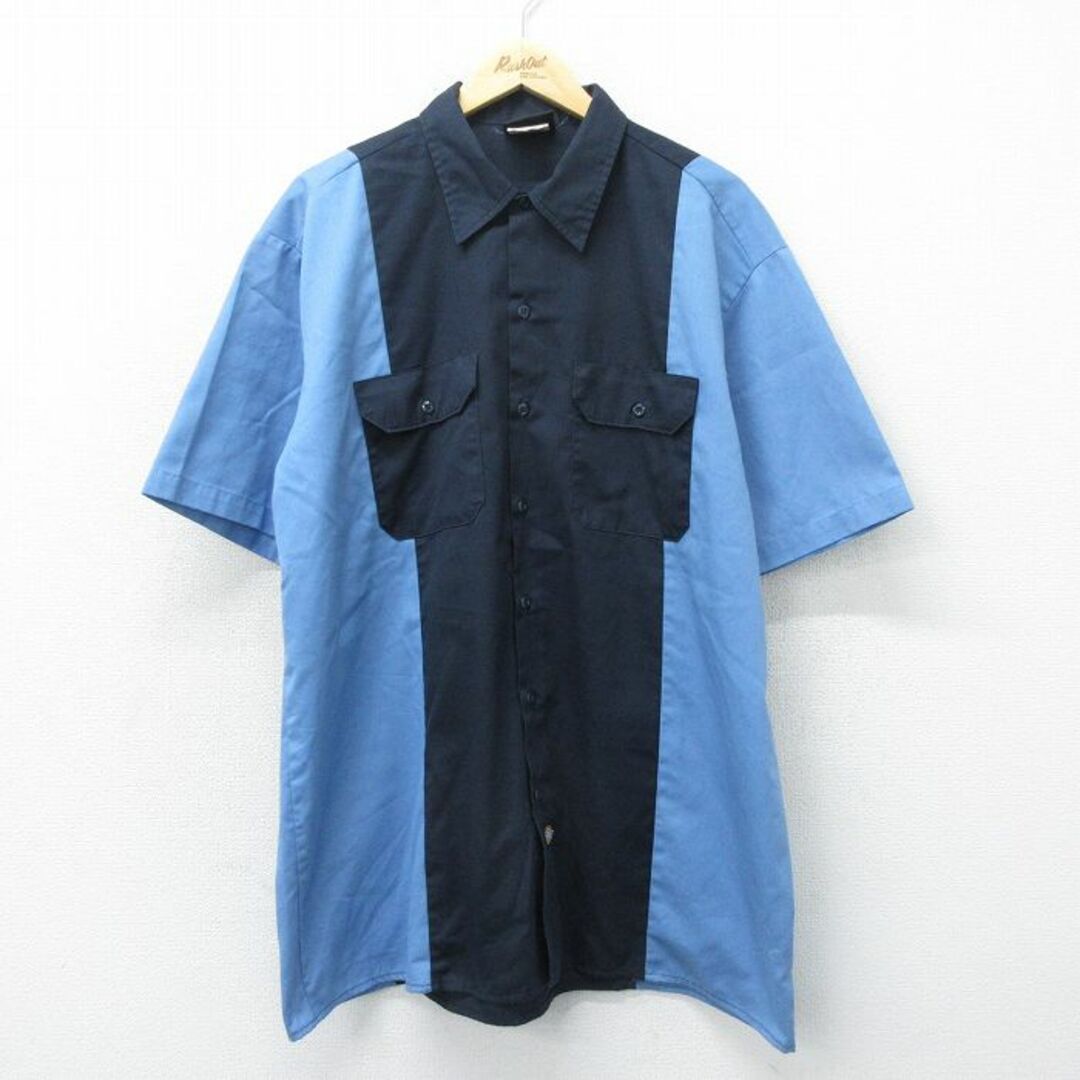 Dickies(ディッキーズ)のXL★古着 ディッキーズ Dickies 半袖 シャツ メンズ 大きいサイズ ロング丈 ツートンカラー 薄紺他 ネイビー 24apr25 中古 トップス メンズのトップス(シャツ)の商品写真