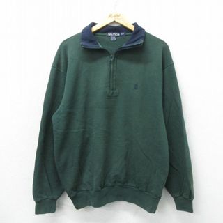 ノーティカ(NAUTICA)のXL★古着 ノーティカ NAUTICA 長袖 ブランド ハーフジップ スウェット メンズ 90年代 90s ワンポイントロゴ コットン 緑 グリーン 24apr25 中古 スエット トレーナー トップス(パーカー)