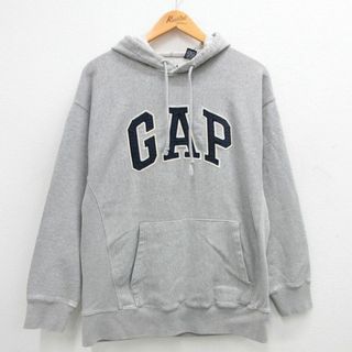 L★古着 ギャップ GAP 長袖 スウェット パーカー メンズ 00年代 00s ビッグロゴ グレー 霜降り 24apr25 中古 スエット トレーナー トップス