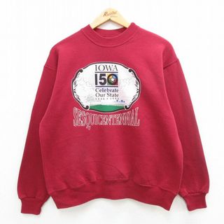 ヘインズ(Hanes)のL★古着 ヘインズ Hanes 長袖 スウェット メンズ 90年代 90s アイオワ 赤系 レッド 24apr25 中古 スエット トレーナー トップス(パーカー)