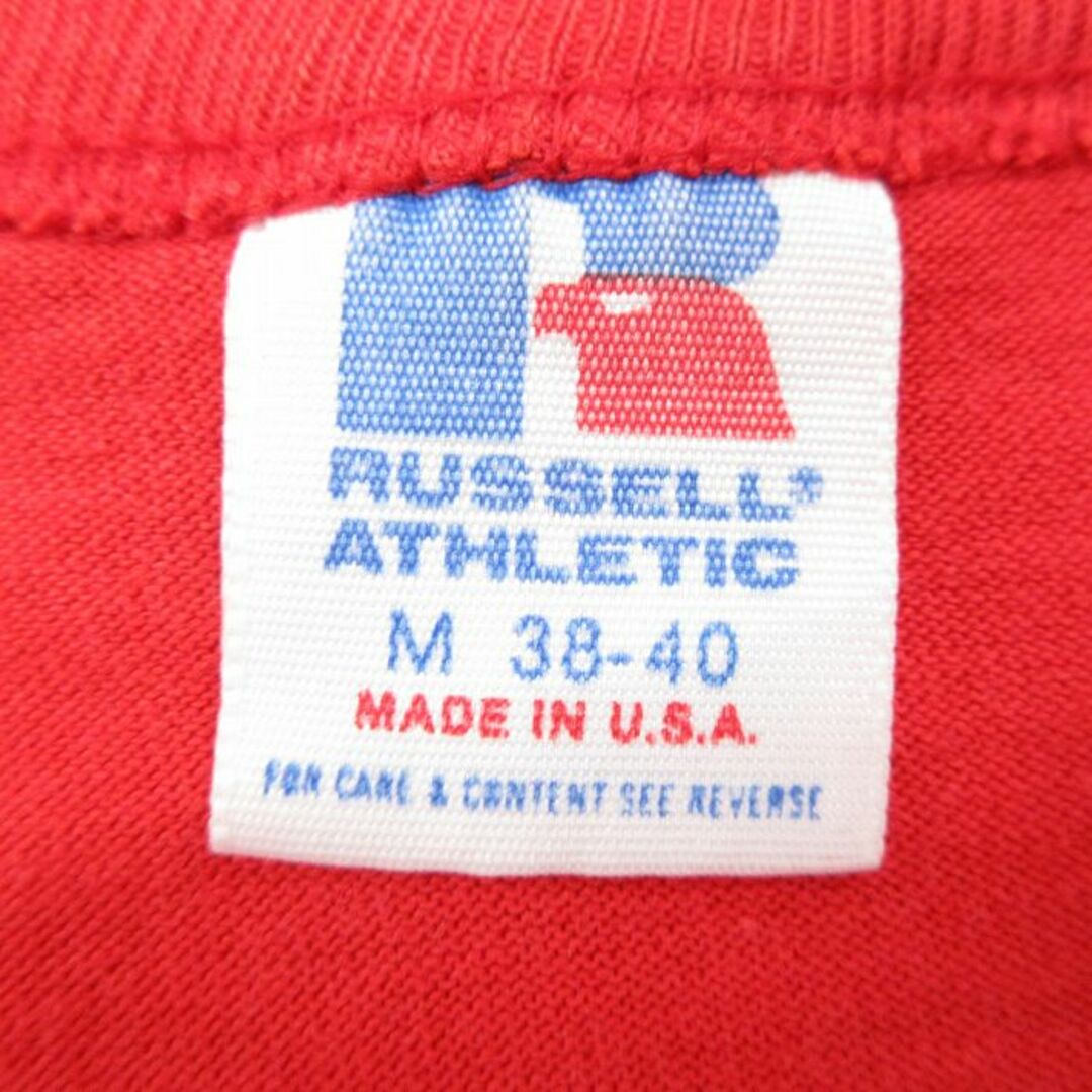 M★古着 ラッセル 半袖 ビンテージ Tシャツ メンズ 80年代 80s コンチネンタル ベースボール ワールドシリーズ クルーネック USA製 赤 レッド 24apr25 中古 メンズのトップス(Tシャツ/カットソー(半袖/袖なし))の商品写真
