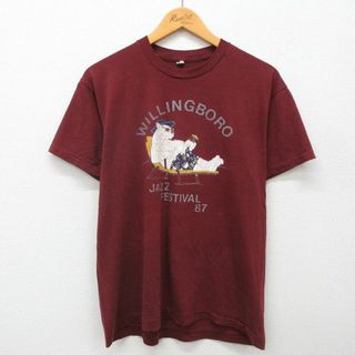 スクリーンスターズ(SCREEN STARS)のL★古着 スクリーンスターズ 半袖 ビンテージ Tシャツ メンズ 80年代 80s ウィリングボロ シロクマ クルーネック USA製 エンジ 24apr25 中古(Tシャツ/カットソー(半袖/袖なし))